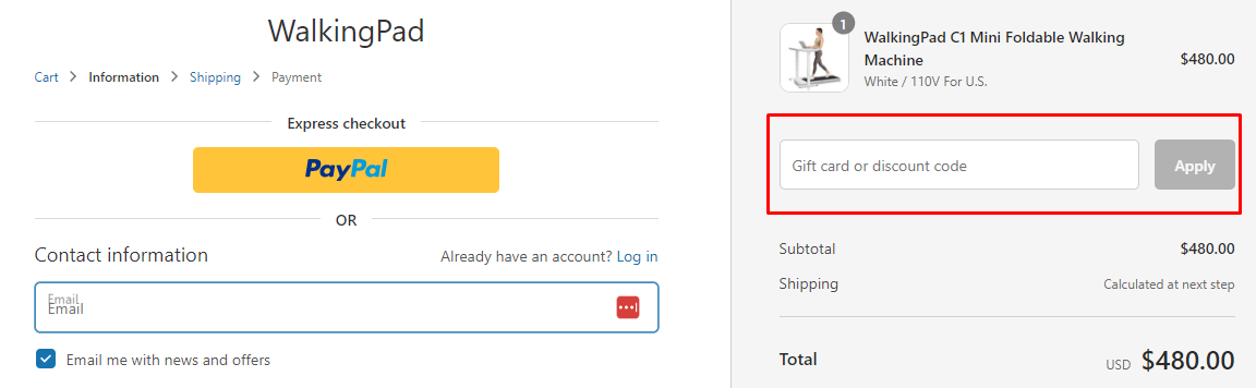 How do I use my WalkingPad discount code?