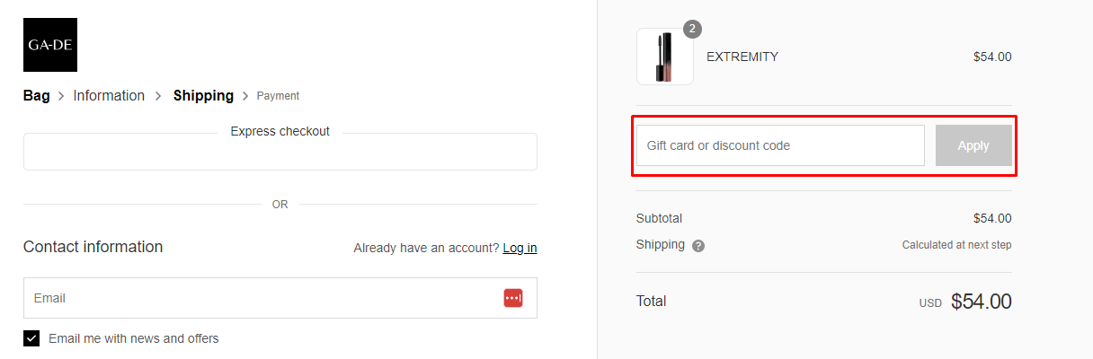How do I use my GA-DE Cosmetics discount code?