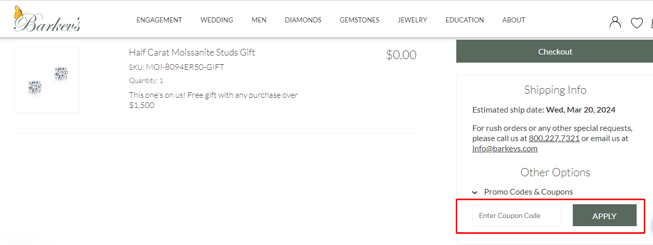 How do I use my Barkev's coupon code?