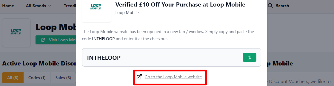 a Loop Mobile discount code box marked in red where customers put their code for it to be redeemed