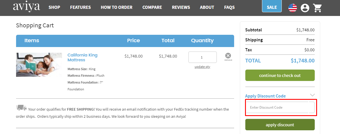 How do I use my aviya mattress discount code?