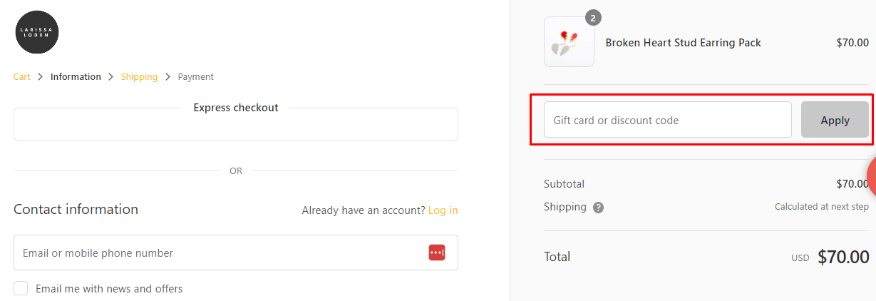 How do I use my Larissa Loden discount code?
