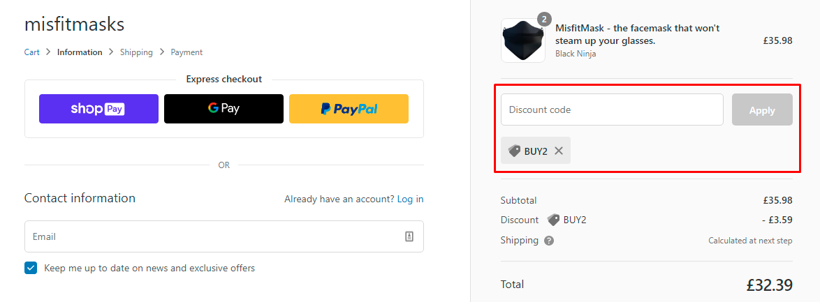 How do I use my MisfitMasks discount code?