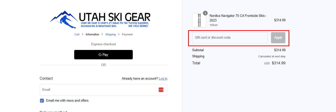 How do I use my Utah Ski Gear discount code?
