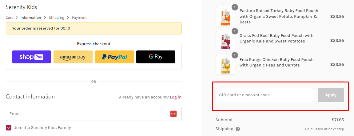 How do I use my Serenity Kids discount code?