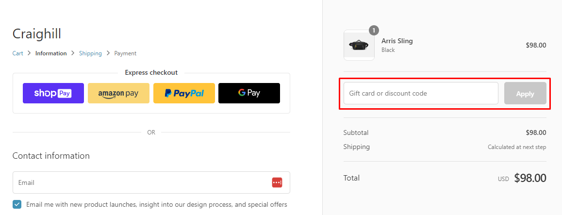 How do I use my Craighill discount code?