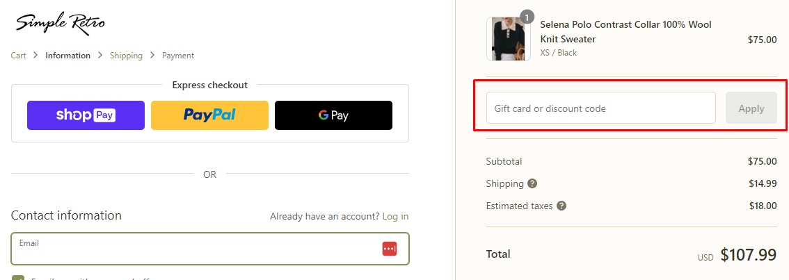 How do I use my Simple Retro discount code?