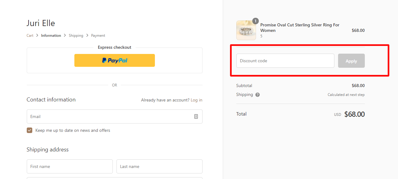 How do I use my JURI ELLE discount code?