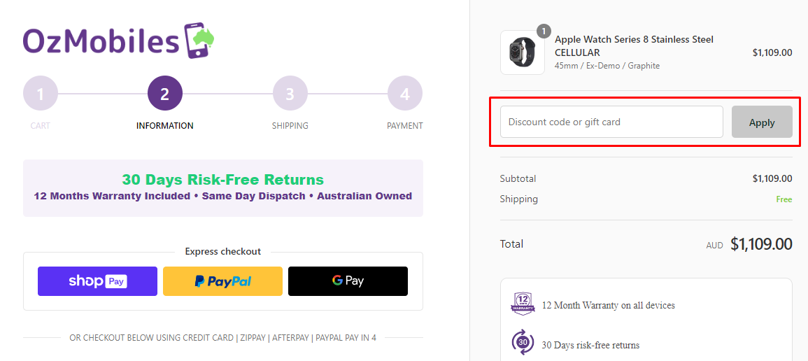How do I use my OzMobiles discount code?