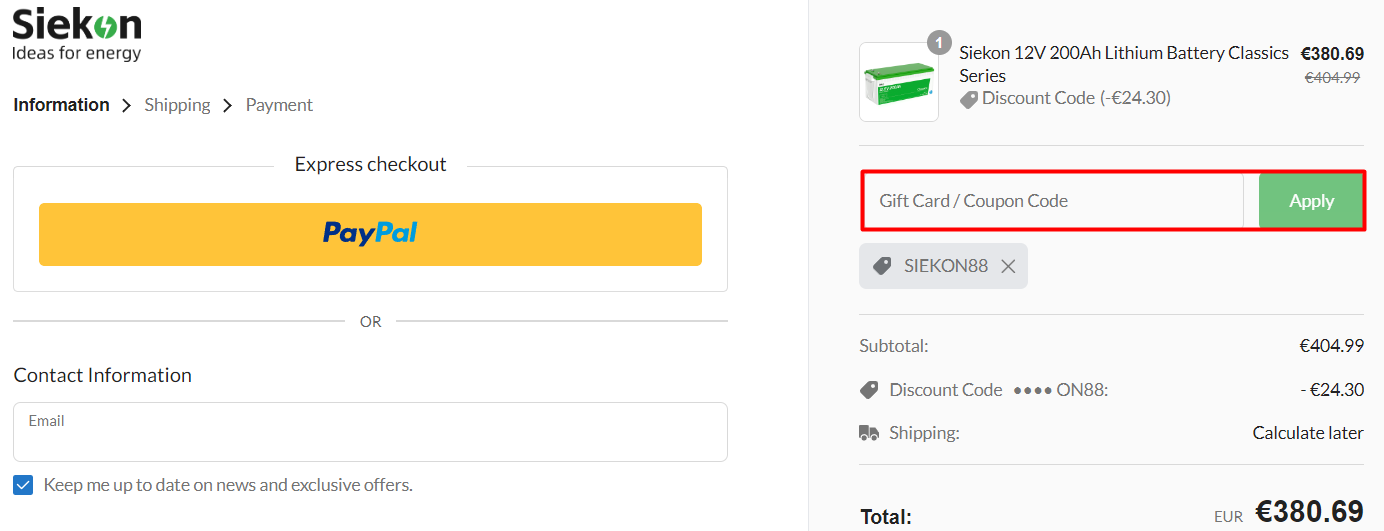 How do I use my Siekon coupon code?