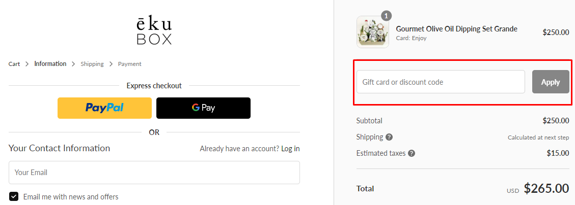 How do I use my Eku Box discount code?