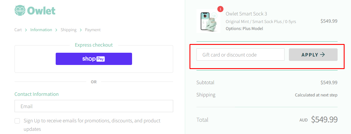 How do I use my Owlet discount code?