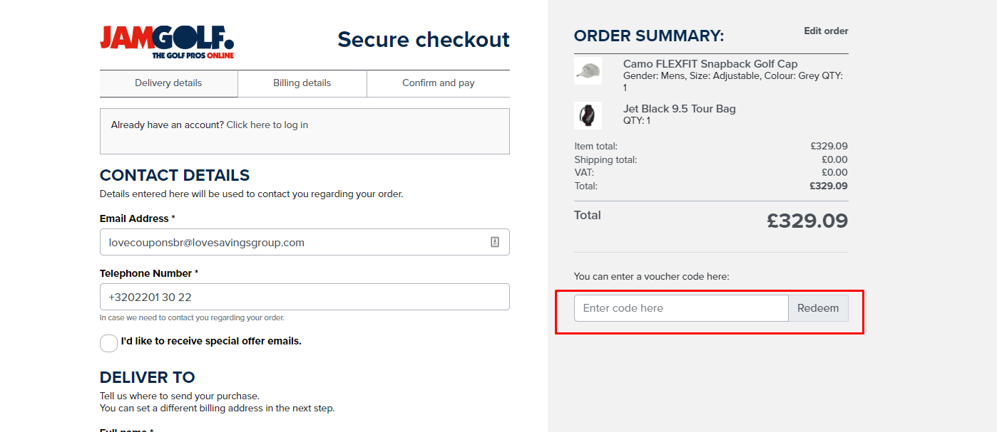 How do I use my Jam Golf voucher code?