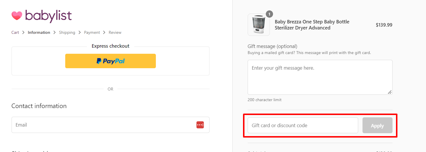 How do I use my Babylist discount code?