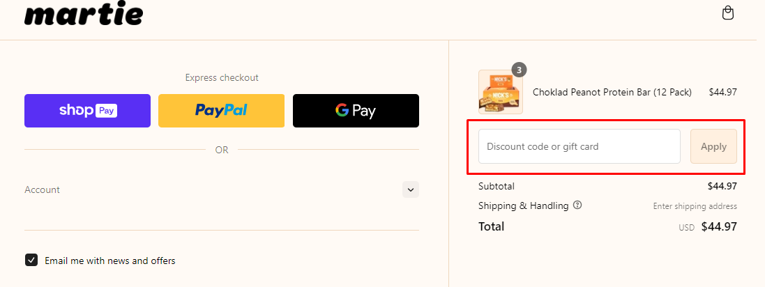 How do I use my Martie coupon code?