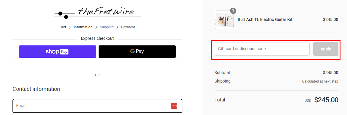 How do I use my The Fret Wire discount code?