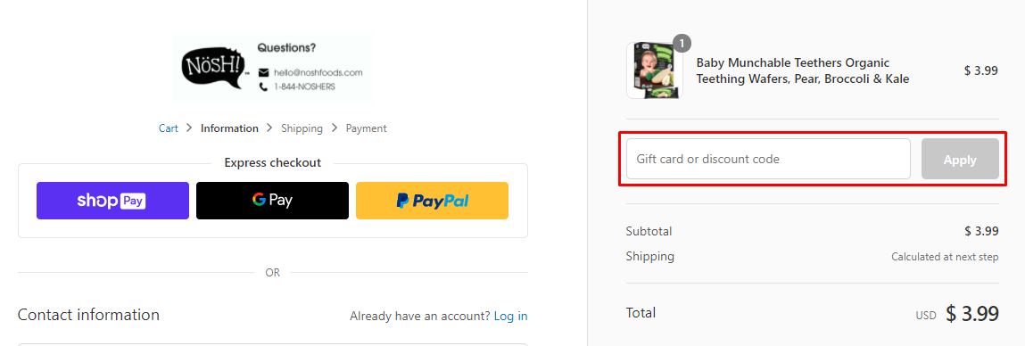How do I use my Nosh Foods discount code?
