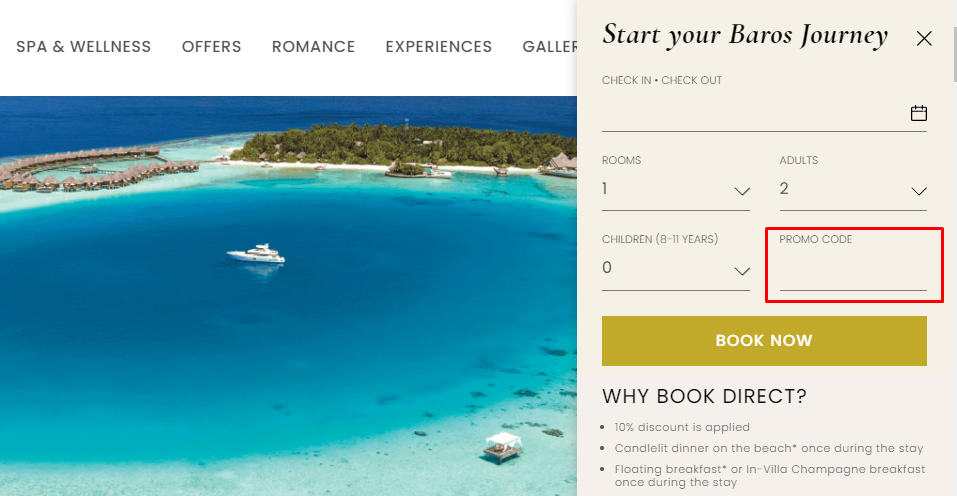 How do I use my Baros Maldives promo code?