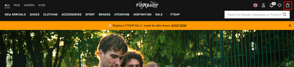 The Footshop website and different shopping categories