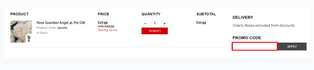 A box where you can add your Harkness Roses voucher code to redeem it
