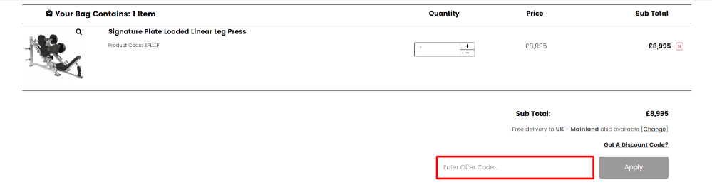 The checkout page showing the FitKit promo code box
