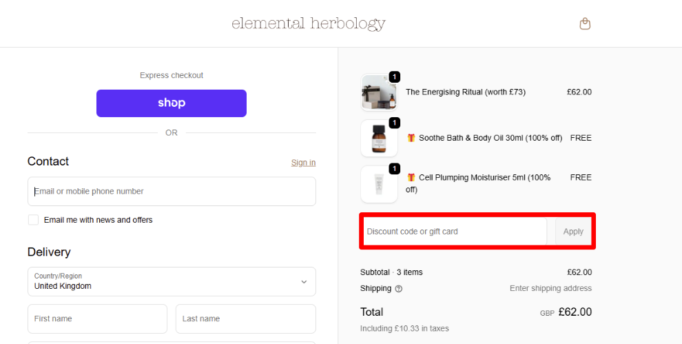 Paste your code in the red box to apply your discount