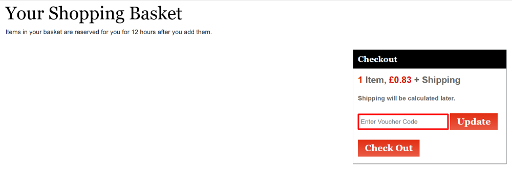 The Alibris shopping basket page with where to paste the Alibris voucher code in a red box