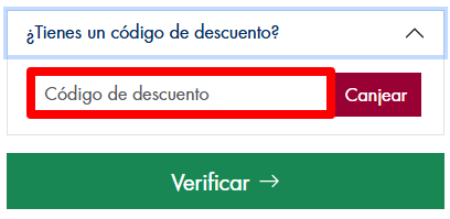 cuadro para introducir el código de descuento