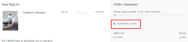 A box where you can add your Brora promo code to redeem it