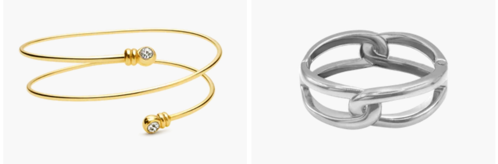 Ein goldener Armreif und ein silberner Armband von Heideman