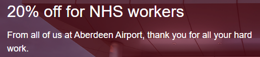 The Aberdeen International Airport NHS discount banner from their website.