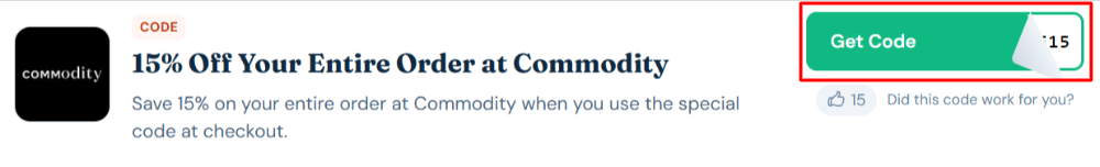 A Commodity voucher code with "Get Code" in a red box