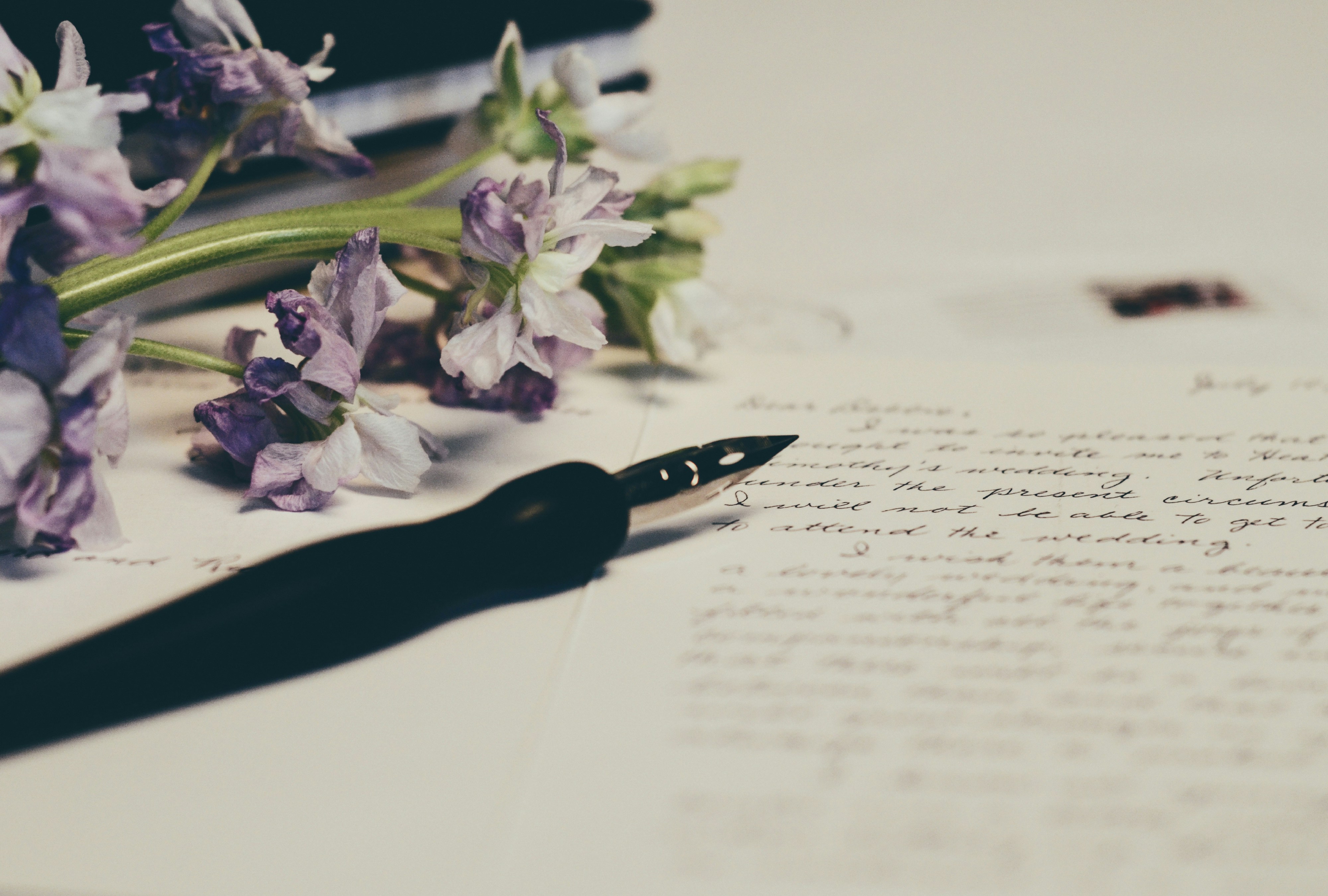 will-writing services with purple flowers, written paper and pen