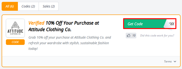 A red box will reveal an Attitude Clothing Co. discount code