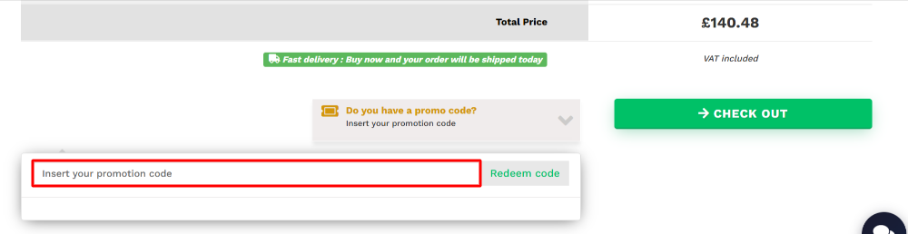 The Beauty The Shop shopping basket page with where to paste the Beauty The Shop voucher code in red box