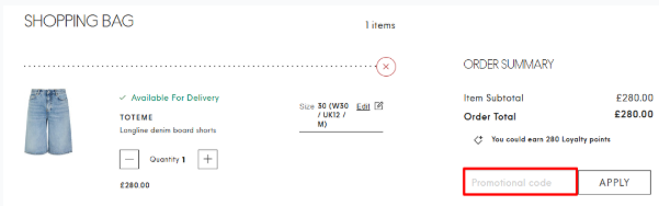 A box where you can add your Harvey Nichols voucher code to redeem it
