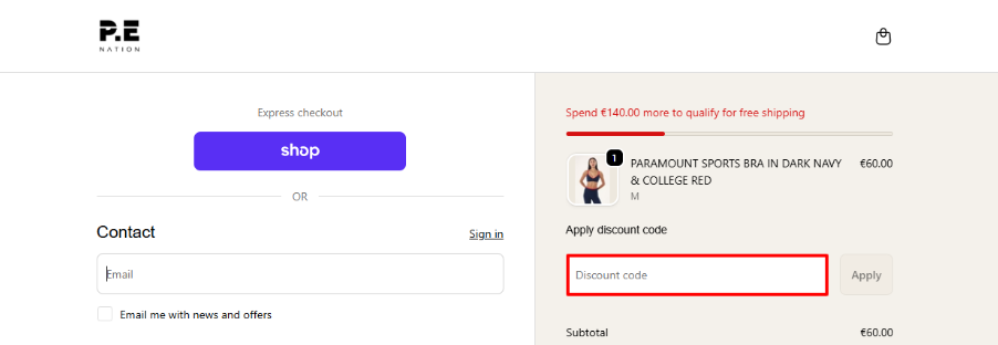 Apply your P.E Nation promo code to your order
