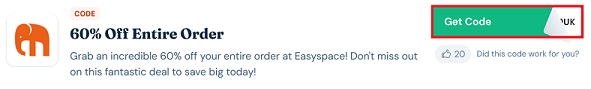 image showing the "Get Code" button on the Easyspace Love Discount Vouchers page