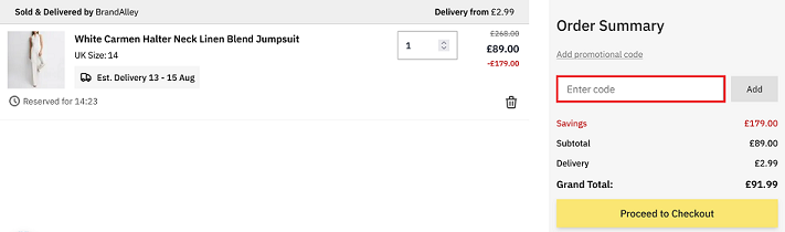 image showing the BrandAlley discount code box