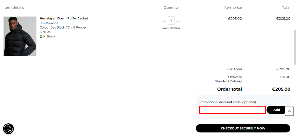 Monterrain shopping bag where the Monterrain promo code is applied