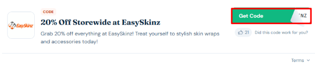 A box will revealed an EasySkinz voucher code