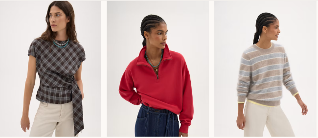 cashmere jumper, and other clothing options worn by models