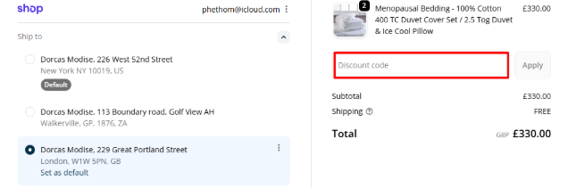 red box to enter The Big Little Duvet Company codes