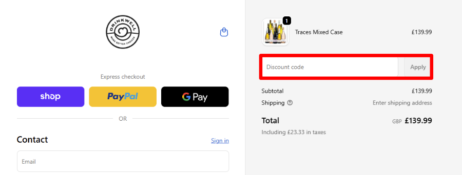 Paste your discount code in the red box