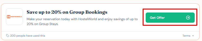 HostelWorld offer on Love Discount Vouchers page