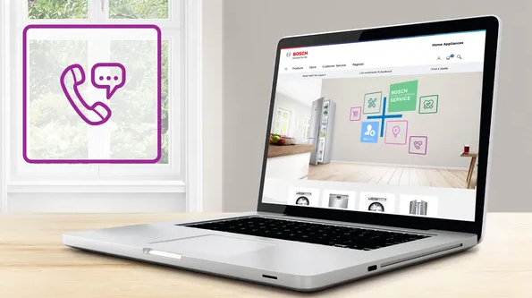 ordenador con el logo de bosch en una mesa marrón y ofertas bosch
