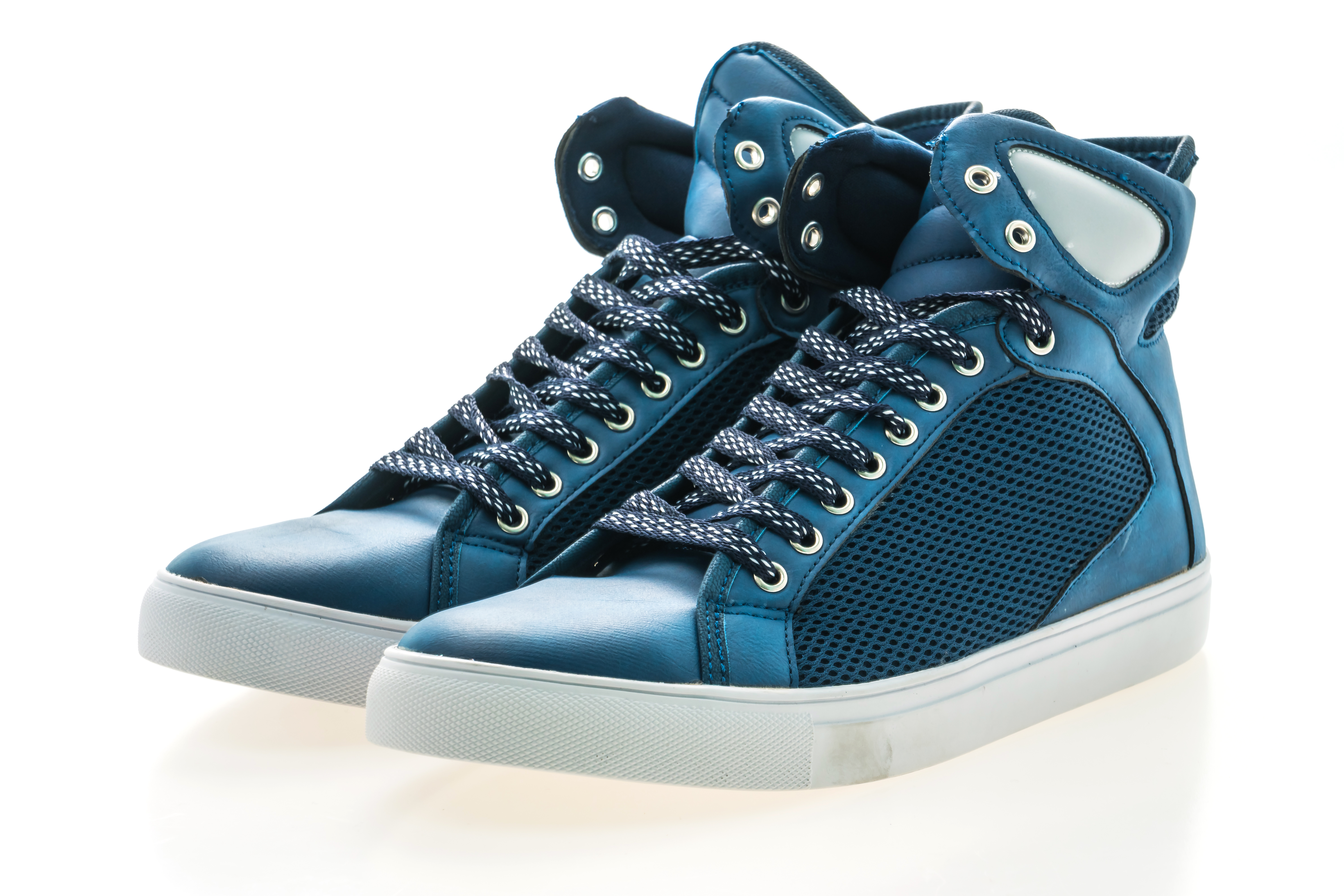 blue highcut sneakers with white soles