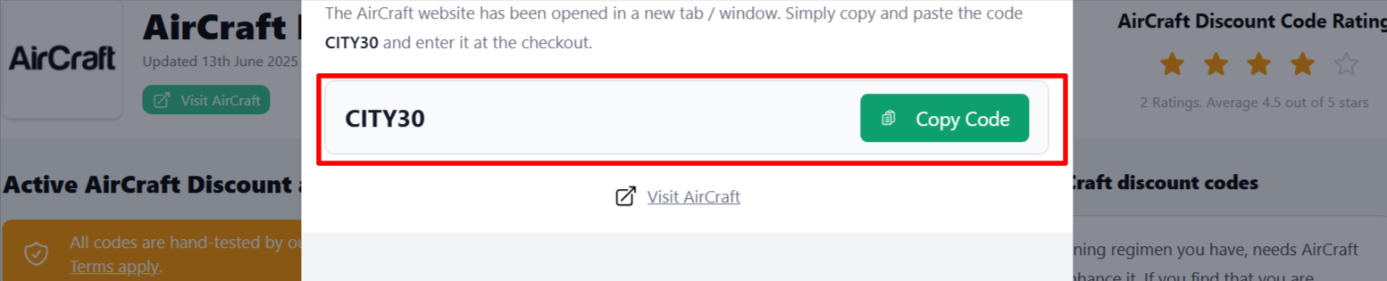 The highlighted red box shows the link that takes you to the AirCraft website