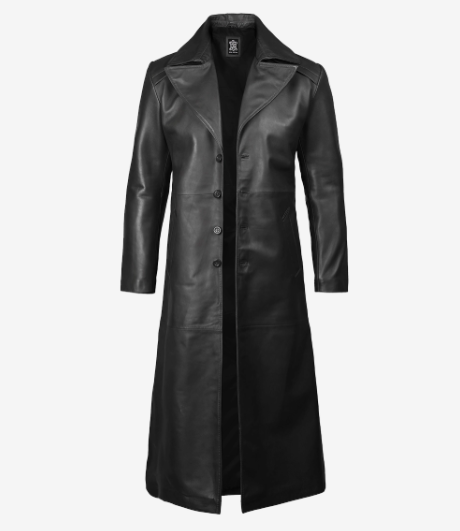 Best coats for fall: A black men’s long leather duster style coat