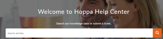 Hoppa help centre with a search bar for finding support articles